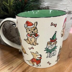 Christmas Dogs Frenchie Pug Dachshund Corgi Ceramic scroll Handle Coffee Mug NWT